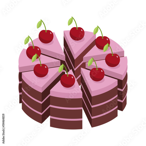 Cherry cake. Pieces of holiday cake. Birthday dessert with cherr
