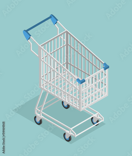 Shopping cart isometrics. Empty Supermarket shopping trolley iso