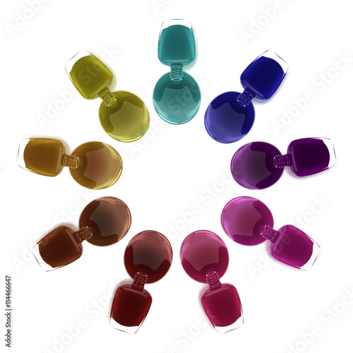 Nail lacquer leaking out of the bottle. Manicure and pedicure varnish. Vector illustration