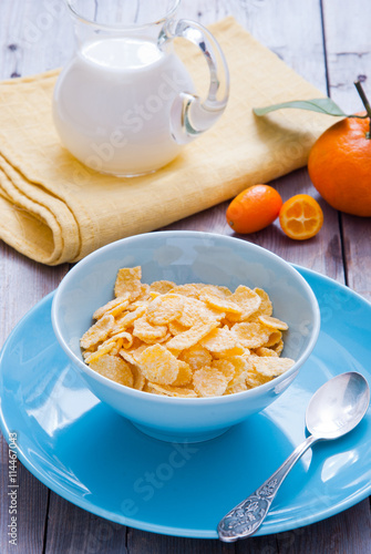 Healthy breakfast with corn flakes