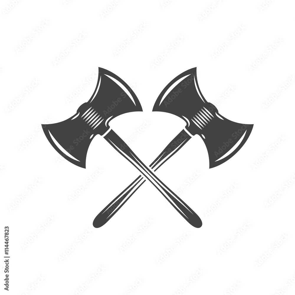 Two crossed battleaxes, battle axes. Black on white flat vector ...