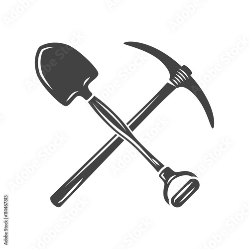 Two crossed battleaxes, battle axes. Black on white flat vector illustration, logo element isolated on white background