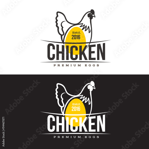 set of logos with chicken, vector illustration, isolated on a white background, with logos chicken and yellow, simple logos about chicken, meat and eggs, the production of poultry meat