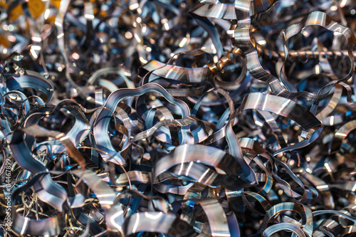 Closeup twisted spiral steel shavings