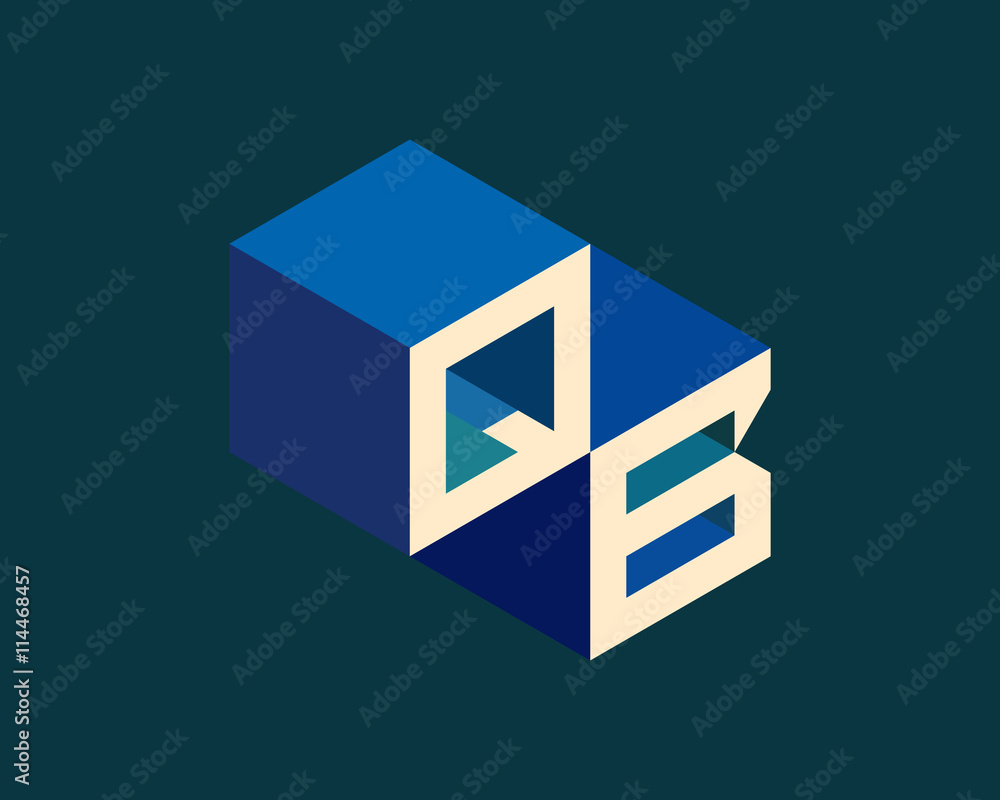 Fototapeta premium QB isometric 3D letter logo. three-dimensional stock vector alphabet font typography design.