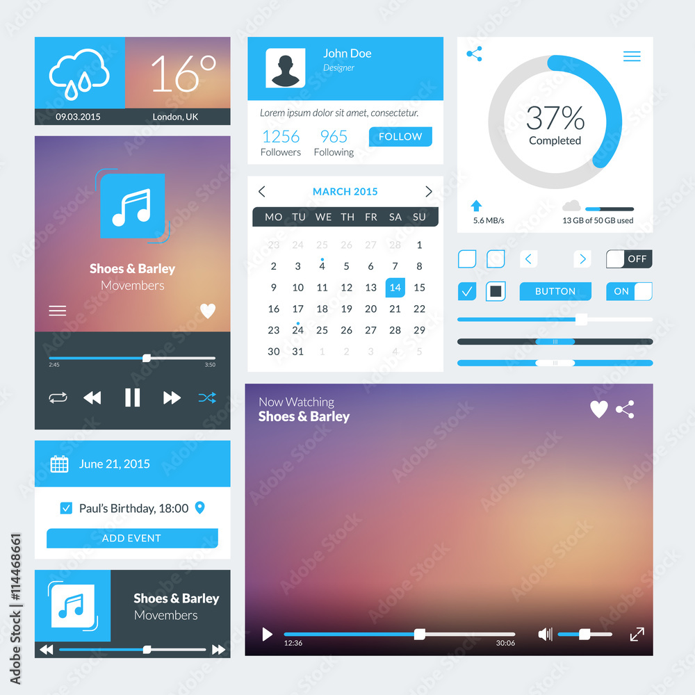 Set of flat design UI elements for website and mobile applications. Vector illustration. Icons, buttons, web elements Set of flat design UI elements for website and mobile applications. Vector illustration. Icons, buttons, web elements