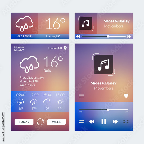 Set of flat design UI elements for website and mobile applications. Vector illustration. Icons, buttons, web elements