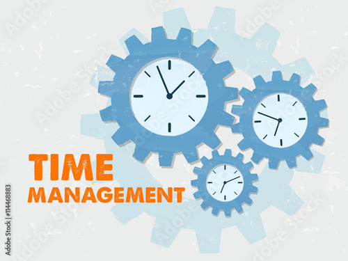 time management with clocks in grunge flat design gears, vector