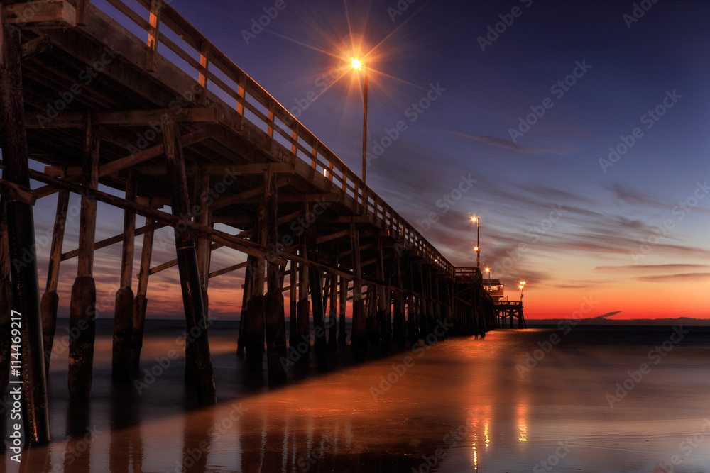 A long exposure shot at Newport beach pier after the sunset