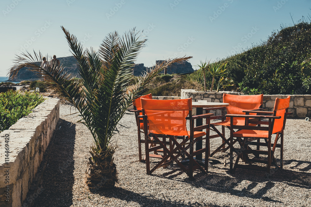 Empty greek cafe on Crete Island, Greece Empty greek cafe on Crete Island, Greece