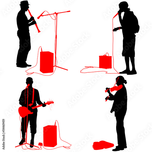 Set  silhouettes  musicians playing musical instruments. Vector 