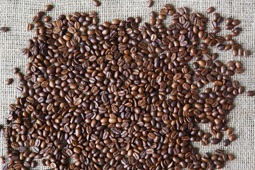 Burlap texture with coffee beans border