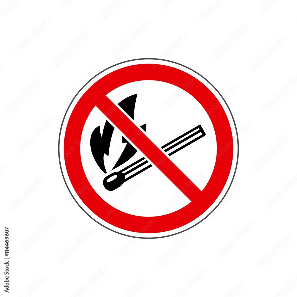 STOP! No flame sign. Vector. The icon with a red sign on a white background. For any use. Warns. STOP! No flame sign. Vector. The icon with a red sign on a white background. For any use. Warns.