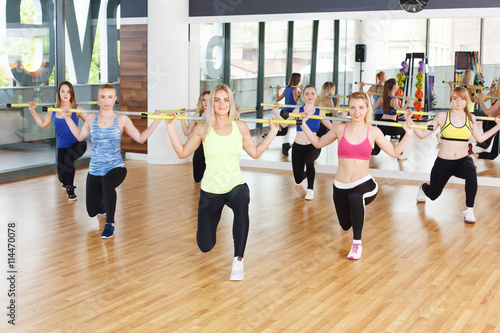 Group of young women in the fitness class