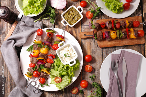 barbecue meat and vegetable