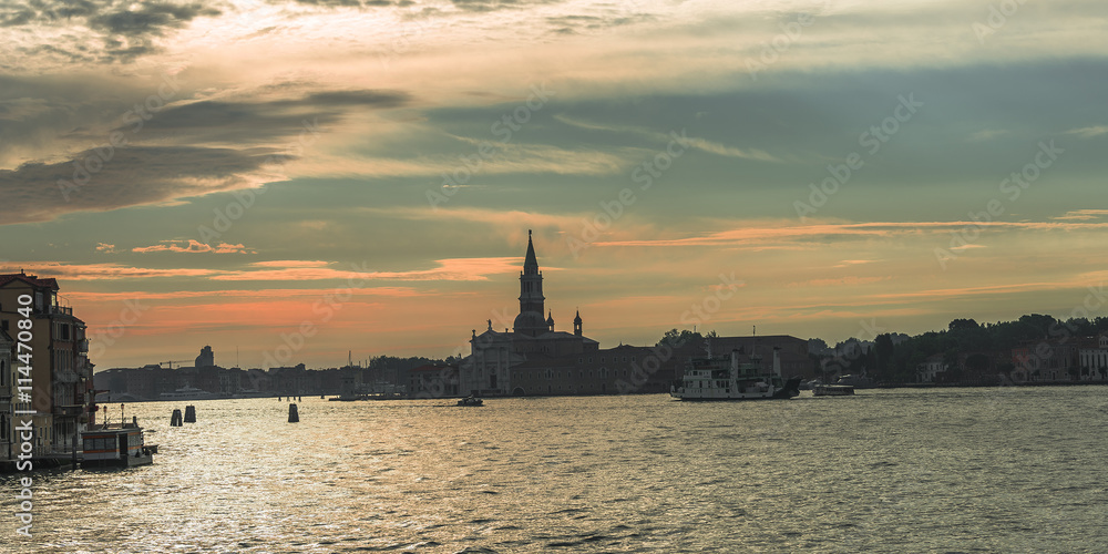 Early evening with sunset at amazing Venice, Italy, summer time