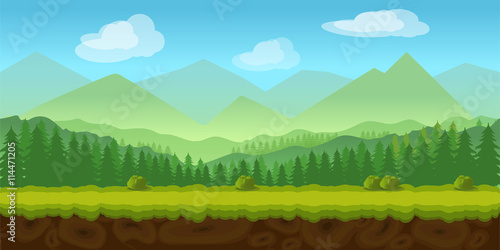 forest game background 2d  application. Vector design. Tileable horizontally. Size 1024x512. Ready for parallax effect