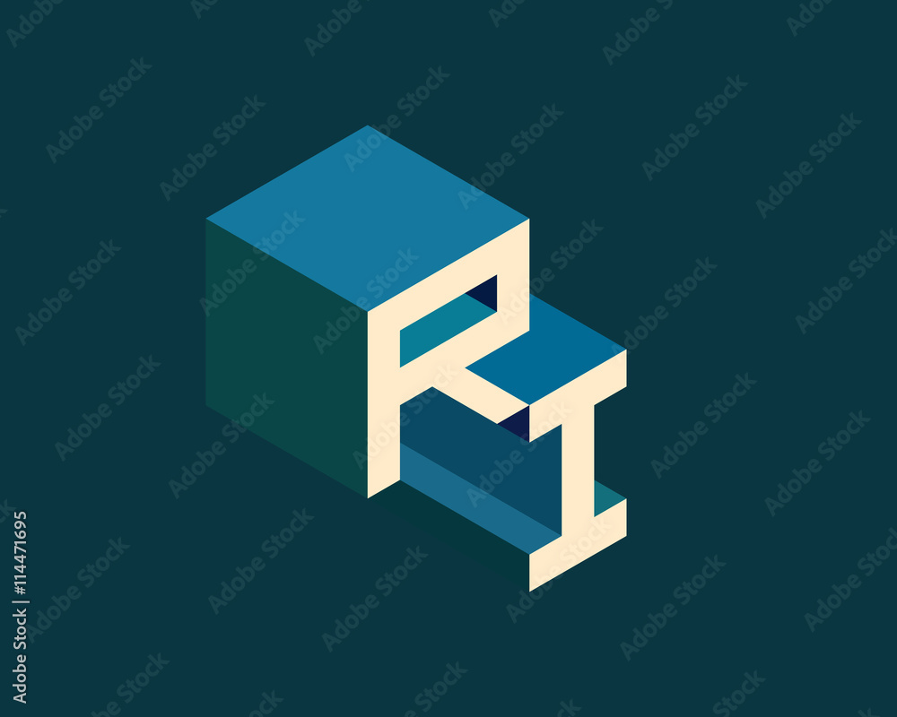 RI isometric 3D letter logo. three-dimensional stock vector alphabet font typography design. RI isometric 3D letter logo. three-dimensional stock vector alphabet font typography design.