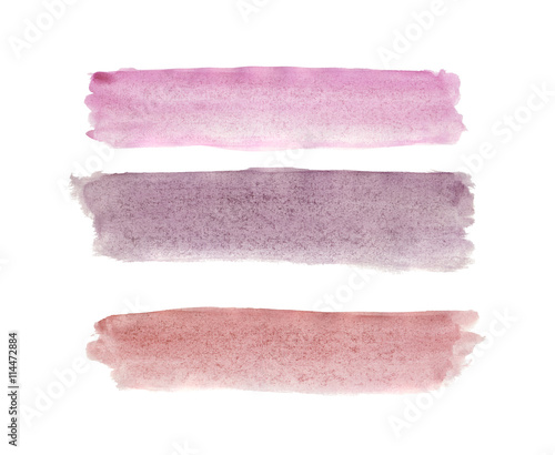 Three stripes painted with watercolors in shades of fuchsia