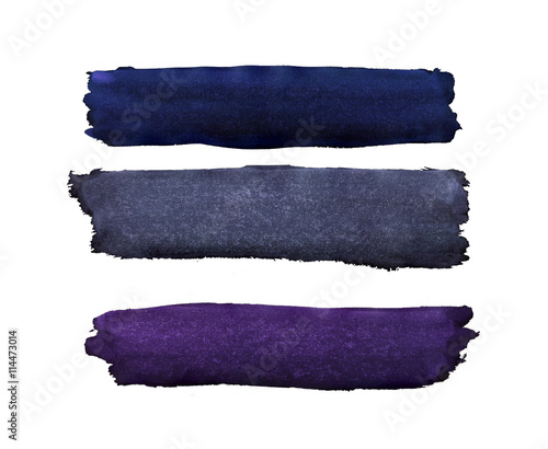 Three stripes painted with watercolors in shades of dark blue and violet