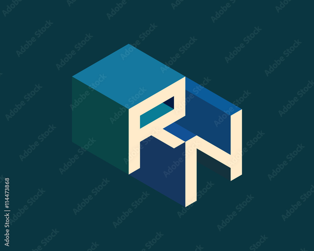 RN isometric 3D letter logo. three-dimensional stock vector alphabet font typography design. RN isometric 3D letter logo. three-dimensional stock vector alphabet font typography design.