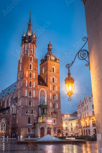 Romantic square Krakow on night