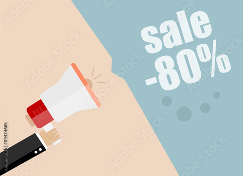 Sale. Businessman hand holding a megaphone, News and speech bubble, vector