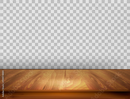 Background with wooden floor and a transparent back wall. Vector