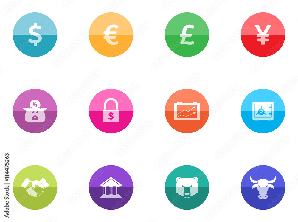Finance icon series in color circles. Finance icon series in color circles.