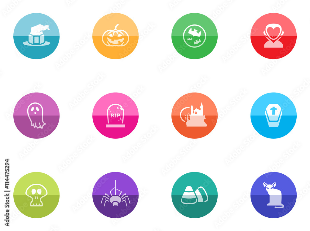 Halloween icon series in color circles. Halloween icon series in color circles.