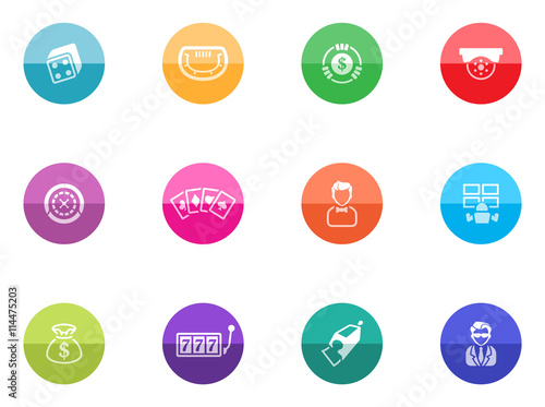 Casino icons in color circles.