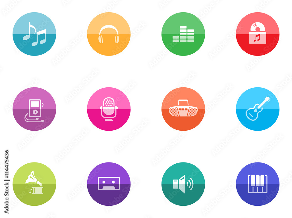 Music icons in color circles. Music icons in color circles.