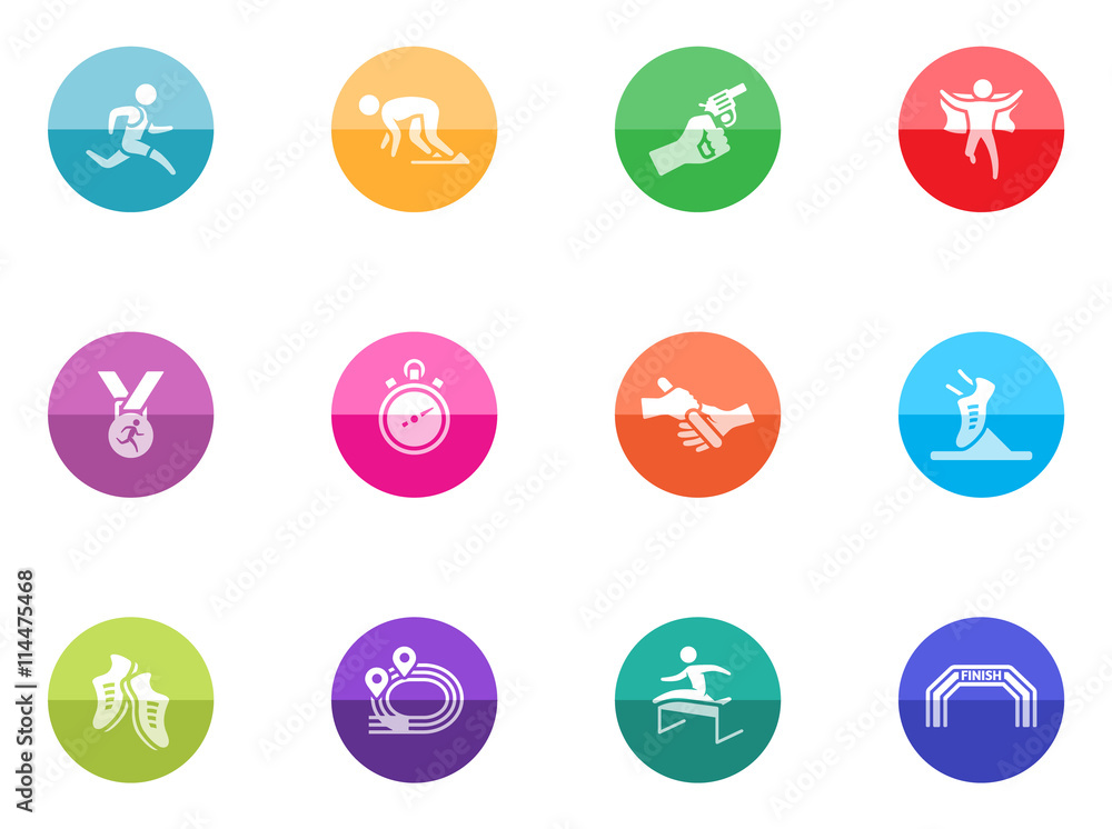 Fototapeta premium Run competition icon series in color circles.