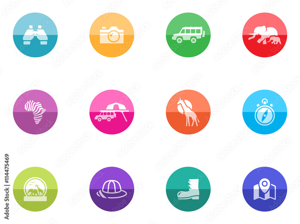 Safari icons in color circles. Safari icons in color circles.
