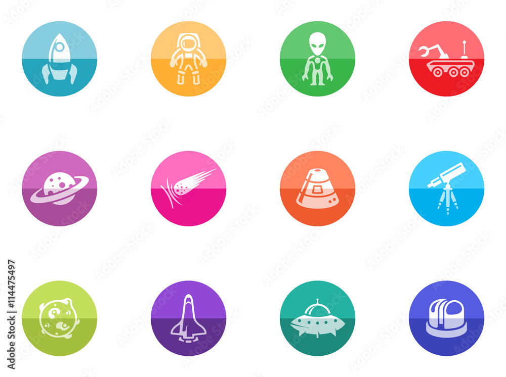 Space related icons incolor circles. Space related icons incolor circles.
