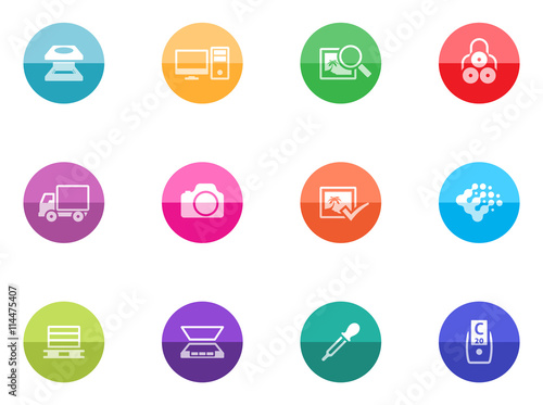 Printing & graphic design icon series in color circles.
