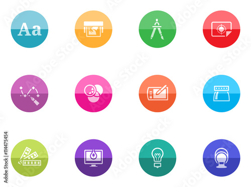 Printing & graphic design icon series in color circles.