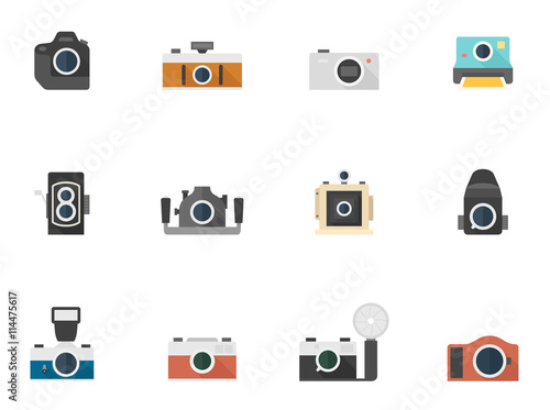 Camera icons in flat color style.