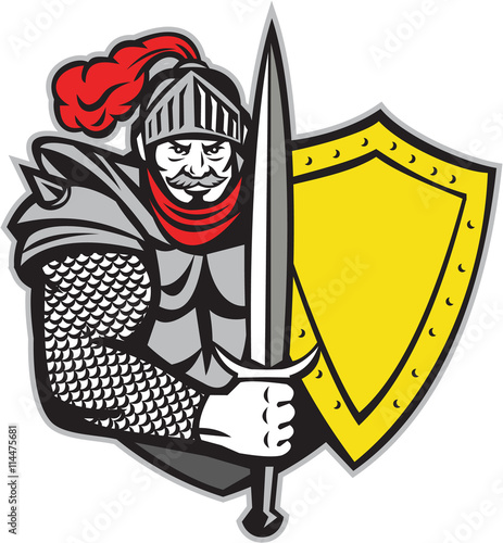 Knight Full Armor Open Visor Sword Shield Retro