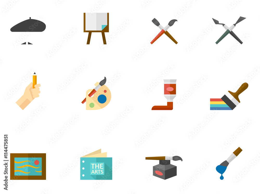 Artist icons in flat color style. Artist icons in flat color style.