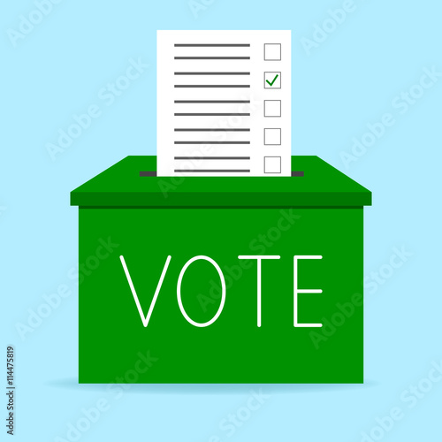 Vote paper form in green box. Vector simple election illustration.