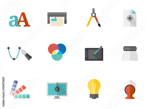 Printing & graphic design icon series in flat color style.