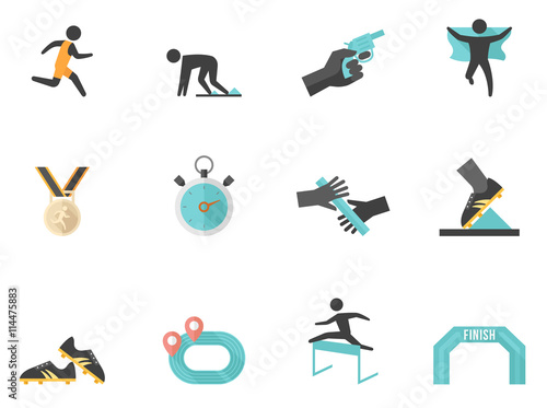 Run competition icon series in flat colors style.
