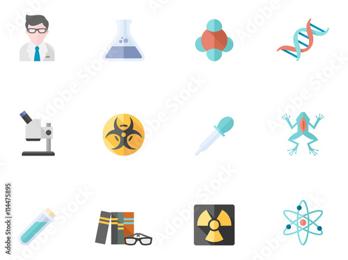 Science icons in flat color style.