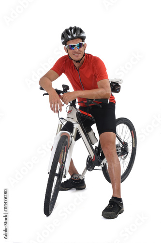 Portrait of a cyclist with mountain bike