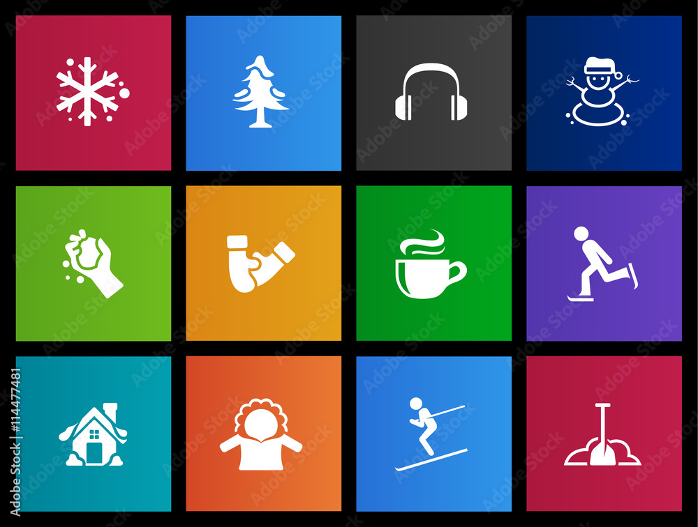 Winter icons in Metro style. Winter icons in Metro style.