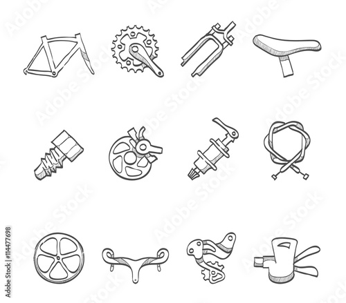 Bicycle part icons series in sketch.