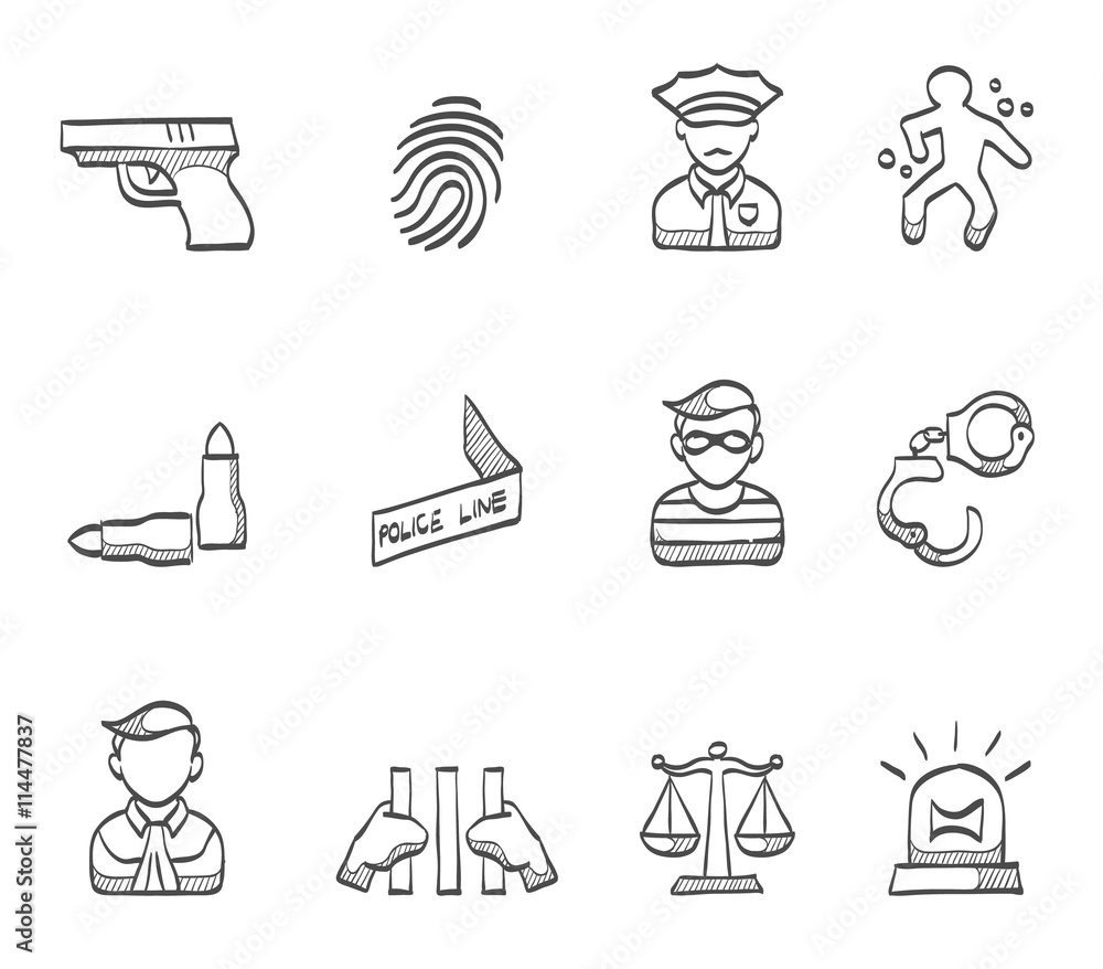 Crime icons in sketch. Crime icons in sketch.