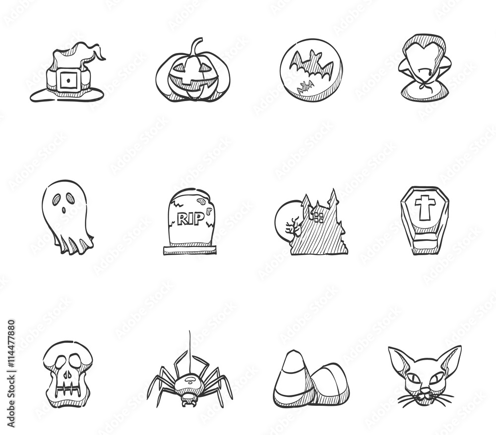 Naklejka premium Halloween icon series in sketch.