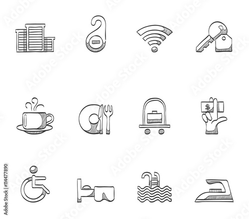 Hotel icons in sketch.
